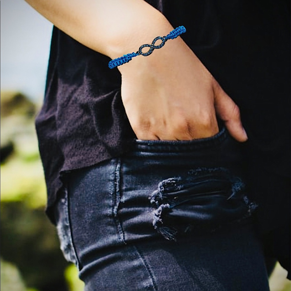 Blue Retro Rhinestone Studded Infinity Adjustable Bracelet